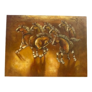 Vintage Canvas Painting of Horses For Sale