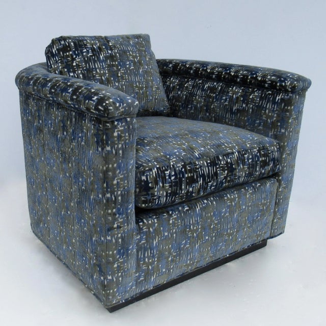 Royal Blue C.1999-2007 Theodore Alexander Art Deco-Style Club Chair on Plinth Base For Sale - Image 8 of 18