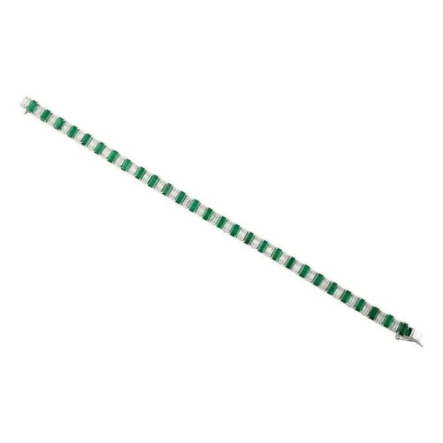 Not Yet Made - Made To Order Artisian 7.86Ct Emerald Diamond Statement Tennis Bracelet in 18k Solid White Gold For Sale - Image 5 of 13