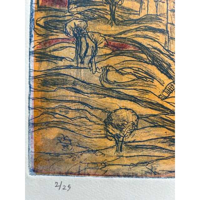 Paper Vintage Original Colored Etching of Two Men on Trapeze For Sale - Image 7 of 8