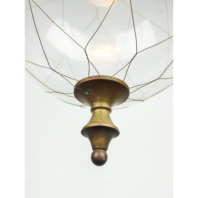 1930s Large Dutch Brass Wire Caged Clear Pendant with Brass Gallery, 1930s For Sale - Image 5 of 7