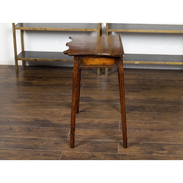 Brown English Oak Side Table with Lift Top, Carved Serpentine Front and Fluted Legs For Sale - Image 8 of 12