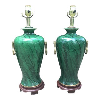 Faux Malachite Ginger Jar Lamps - a Pair For Sale