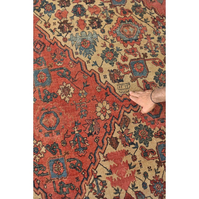 Antique Tribal Persian Nomadic Halvai Bidjar Pink & Beige Rug, DATED C. 1895, 7.9 x 11.7 For Sale - Image 10 of 11