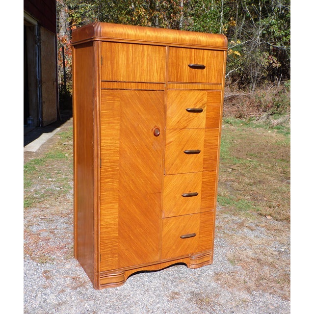 Antique Art Deco Waterfall Chifferobe Armoire Walnut Wardrobe Dresser Closet Chairish