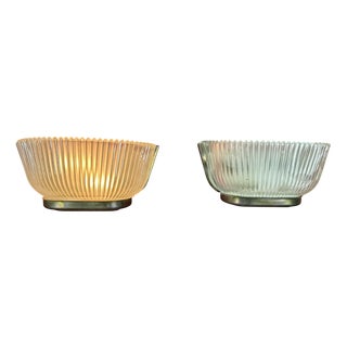 Art Deco Brass and Murano Glass Wall Lamps in the style of Archimede Seguso, 1940s, Set of 2 For Sale