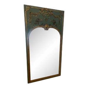 Antique French Carved Gilt and Wood Painted Trumeau Mirror