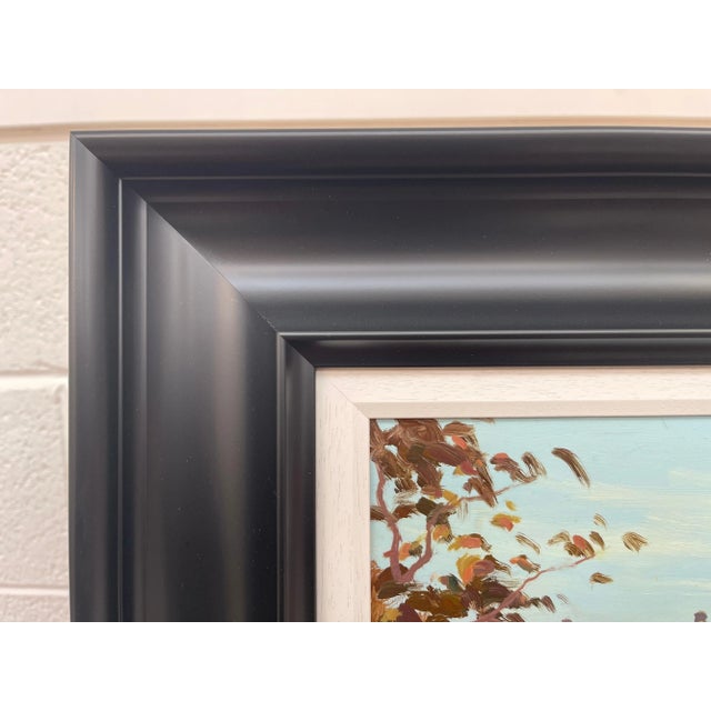 Sky Blue Irish Landscape Art - Fly Fishing River Scene in Coastal Village Ireland by Contemporary Irish Artist, 2000 Circa For Sale - Image 8 of 12