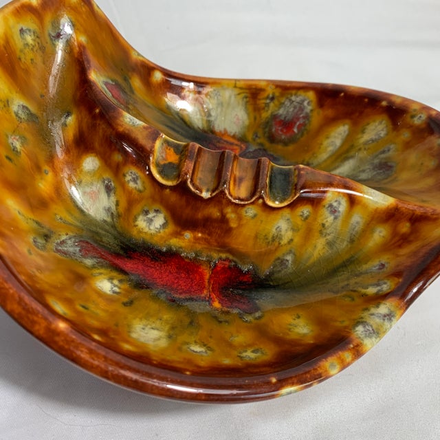 Mid-20th Century Modern Studio Pottery "Autumn Fire" Drip Glaze Ashtray & Catchall For Sale - Image 4 of 7