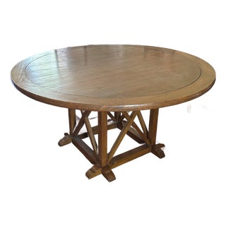 1990s Reproduction Round Country Hearth Farm Table For Sale