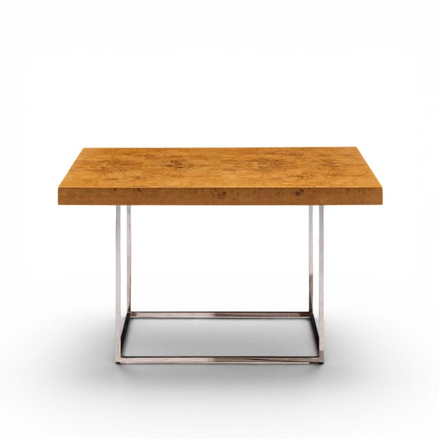 Milo Baughman for Thayer Coggin Milo Baughman for Thayer Coggin Style Mid Century Burlwood and Chrome Side Tables - Pair For Sale - Image 4 of 11