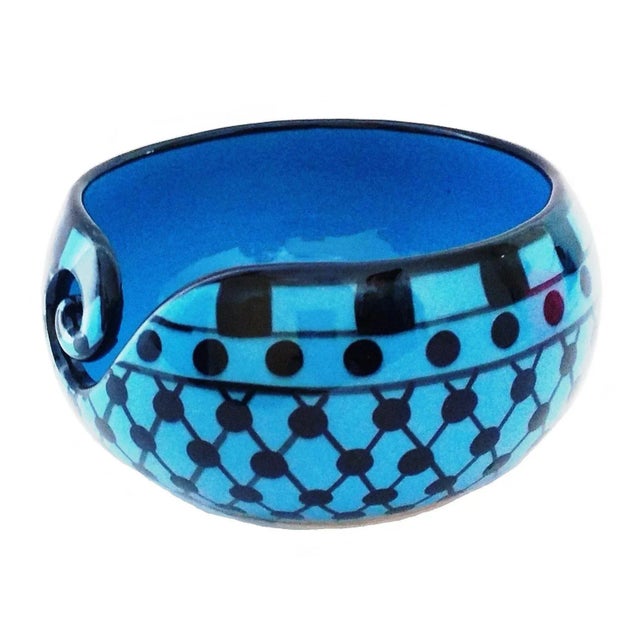 2010s Handcrafted Dawn Blue Ceramic Yarn Bowl For Sale - Image 5 of 5