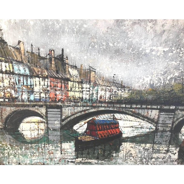 Mid-Century Modern Midcentury Painting "View Canal St. Martin", in the Style of Bernard Buffet For Sale - Image 3 of 5