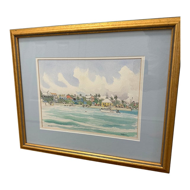 Set of Three Framed Watercolor Prints by David R. W. Hamilton-Jones — Harbour Island, Bahamas, 1995 For Sale