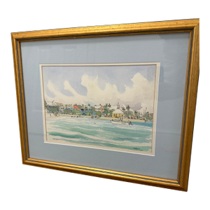 Set of Three Framed Watercolor Prints by David R. W. Hamilton-Jones — Harbour Island, Bahamas, 1995