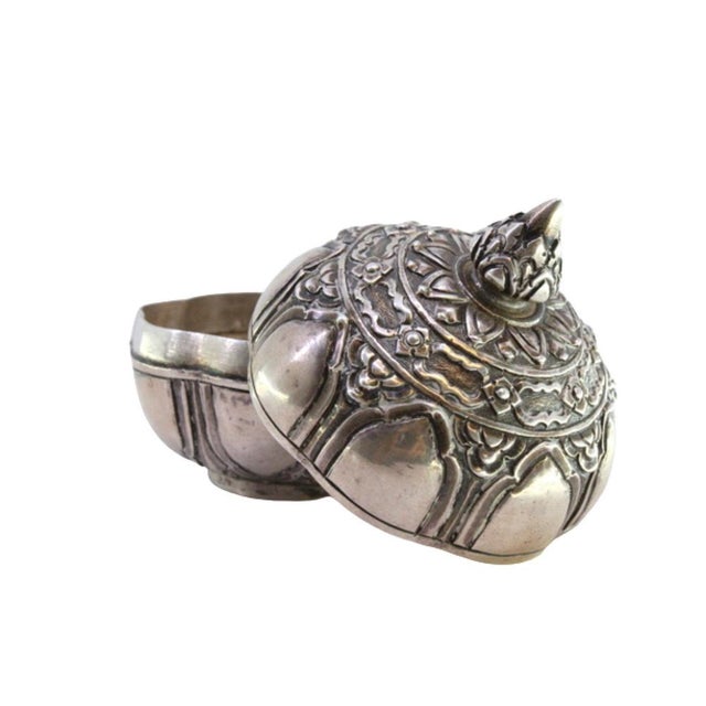 Silver Circular Silver Box with Embossed Fruit and Knob on the Lid For Sale - Image 8 of 8