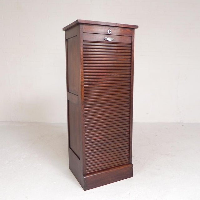 Industrial Oak Roller Shutter Cabinet with Shutter, 1930s For Sale - Image 3 of 18