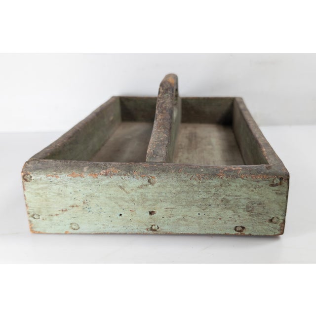 Late 19th Century 19th Century Primitive Rustic Tool or Tote Tray in Verdigris Green Paint For Sale - Image 5 of 9