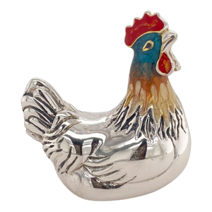 Sterling Silver and Enamel Little Rooster Figurine or Paperweight