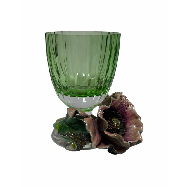 Jay Strongwater Green Glass & Jeweled Enamel Flower Vase For Sale In Los Angeles - Image 6 of 7