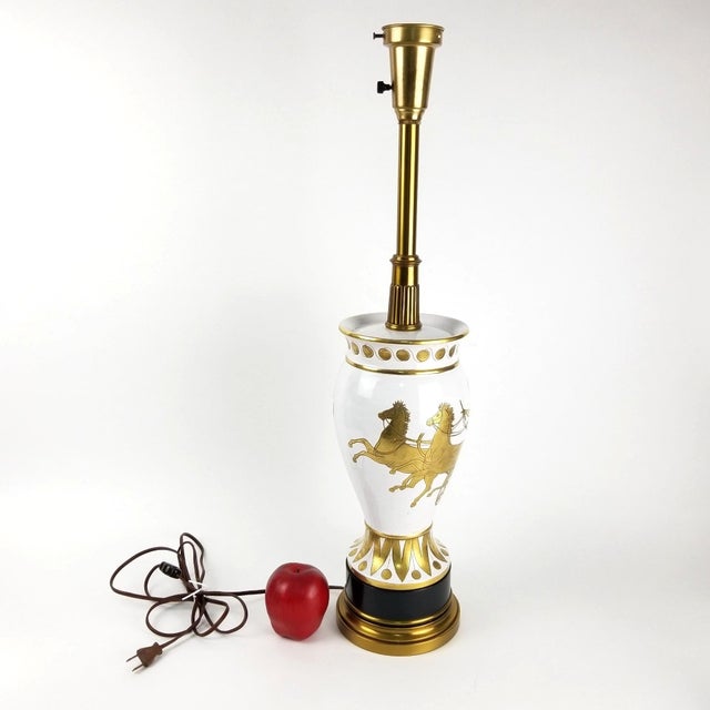 Vintage Neoclassical Stiffel Table Lamp White Porcelain Gold Greek Chariot Design For Sale - Image 10 of 12
