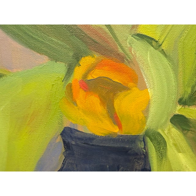 Paint Original Tulips in Blue Vase Still Life Painting For Sale - Image 7 of 12