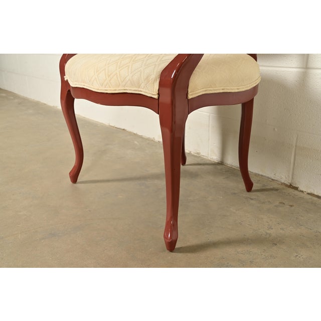 Karges Style French Provincial Louis XV Brown Lacquered Armchairs, Pair For Sale - Image 10 of 14
