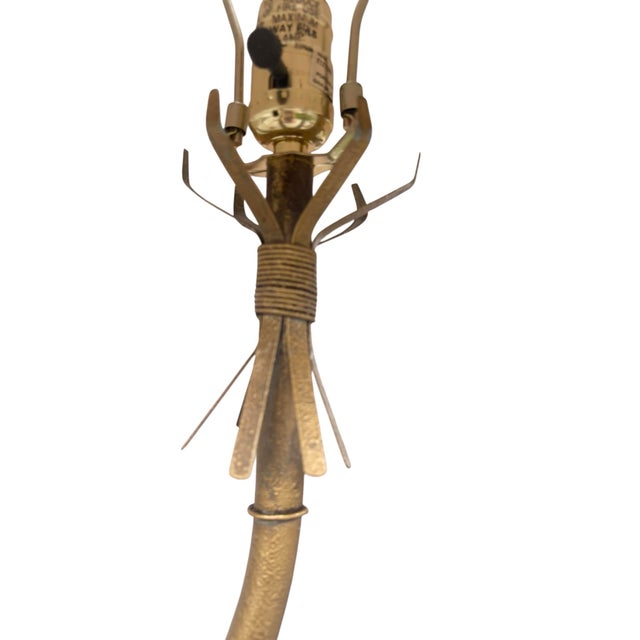 Palm Beach Hollywood Regency Wavy Brass Gold Gilt Palm Tree Bamboo Buffet Table Lamps Pair For Sale - Image 10 of 12