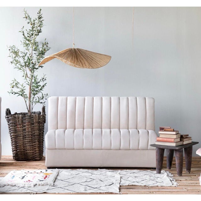 Contemporary Matthew Izzo Home Estelle Oatmeal Velvet Modular Banquet Straight Sofa For Sale - Image 3 of 6