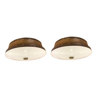 1960’s Imperialties Glass and Brass Flush Mount Ceiling Light Fixture For Sale