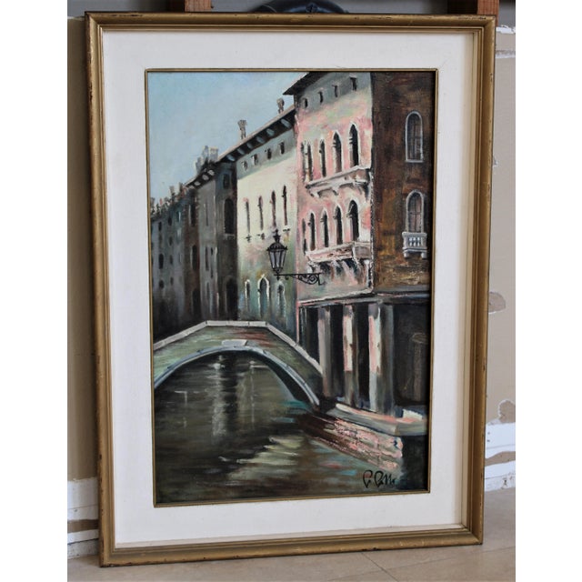 Mid 20th Century Original Signed Venice Italy CItyscape Oil Painting/ Carved Gold Frame For Sale - Image 5 of 5