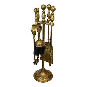 Neoclassical Small Brass Fire Tools Set, 1930s Eagle Claw