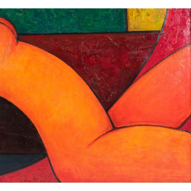 Textile Modern Orange Nude Oil on Canvas Painting, 1970 For Sale - Image 7 of 17