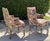 A striking pair of postmodern Parsons armchairs featuring a tall, sculptural silhouette and distinctive Memphis-style...