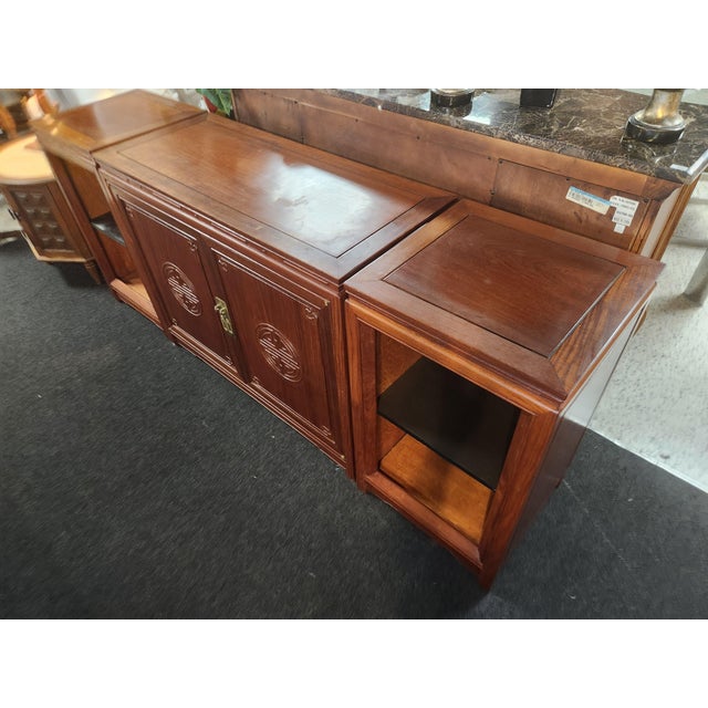 1960's George Zee 3PC Rosewood Oriental Style Stereo Cabinet, Record Storage w Brass Hardware (84W 19 34.5H)
