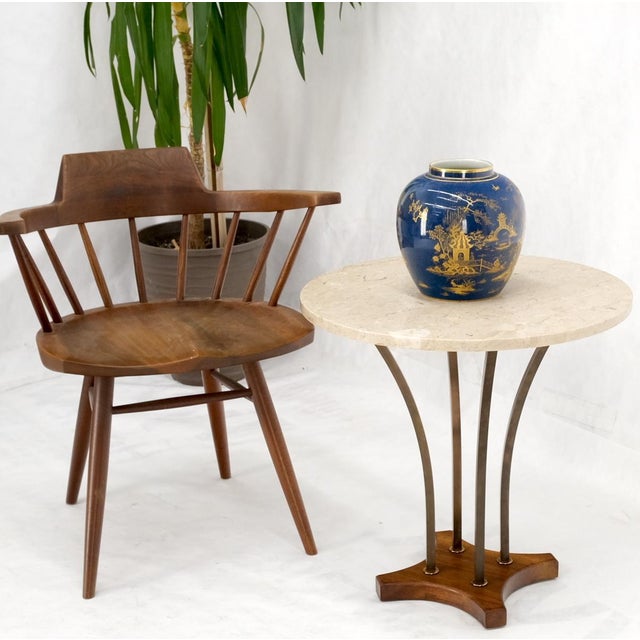 Mid 20th Century Round Marble Top Brass & Walnut Occasional End Side Table Lamp Stand For Sale - Image 9 of 12