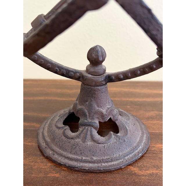 Metal Rustic Iron Armillary Sphere Sundial on Pedestal – European Garden Accent For Sale - Image 7 of 11