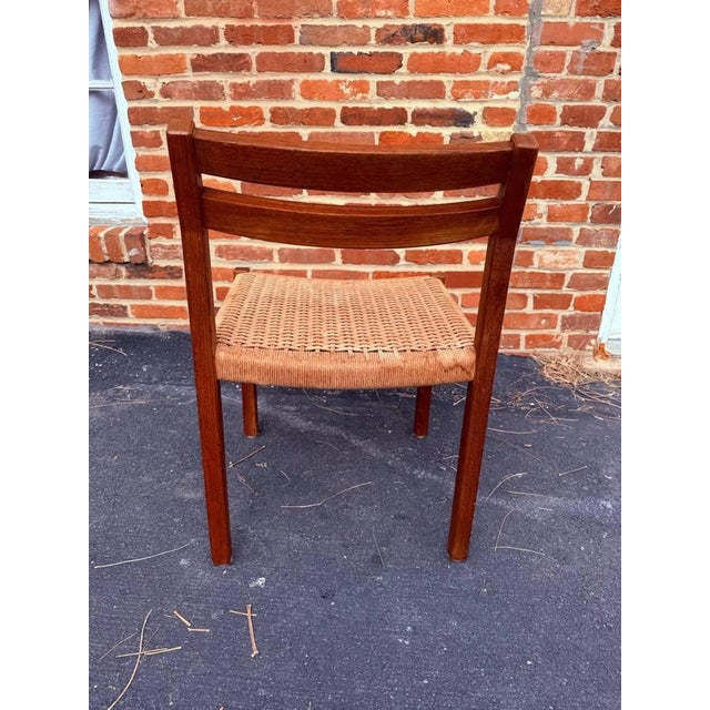 Set of 3 Mid Century Danish Niels O. Møller Model High Ladder Back Teak Roped Seat Dining Chairs . It features solid teak...
