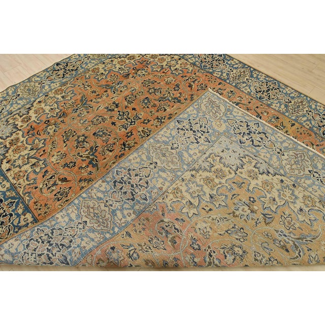 Najafabad Rug 8’10” X 11’4” Orange Wool Vintage Distressed Hand-Knotted Carpet For Sale - Image 14 of 15