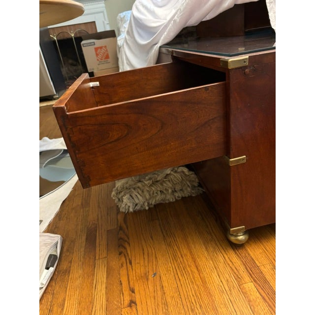 1990s Attributed Abc Carpet & Home Campaign Coffee Table With Glass Top For Sale - Image 5 of 7