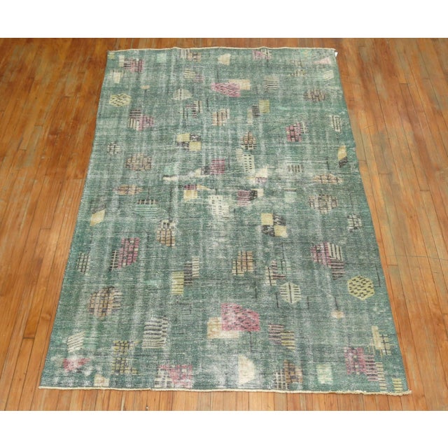 Mid 20th Century Shabby Chic Green Zeki Muren Turkish Deco Rug For Sale In New York - Image 6 of 6
