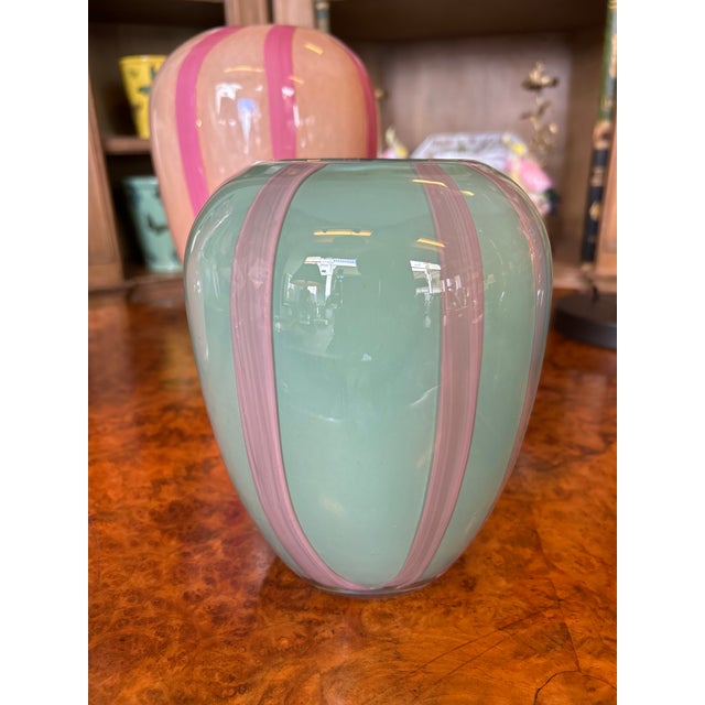 Contemporary Purple Striped Celadon Vase in Blown Murano Glass by Henriette For Sale - Image 3 of 5