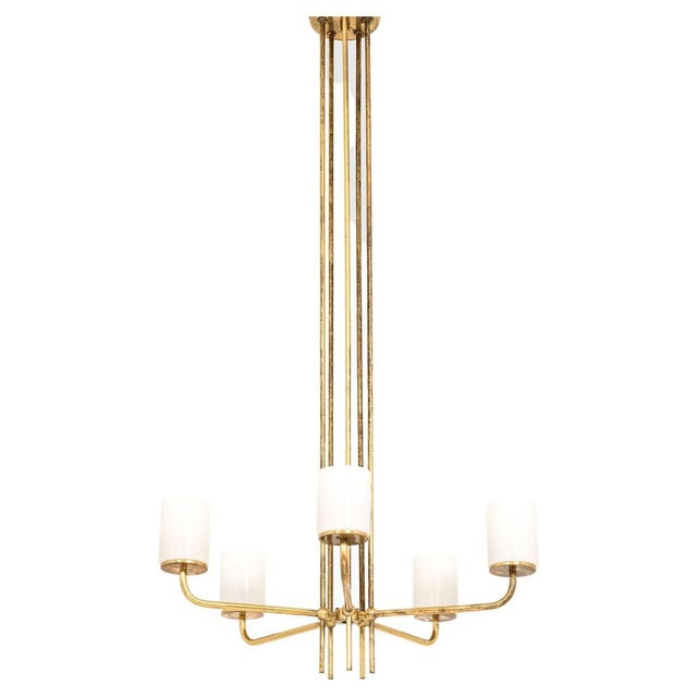 Ceiling Lamp in Brass and Opaline Glass in the style of Paavo Tynell, 1950s For Sale - Image 8 of 8