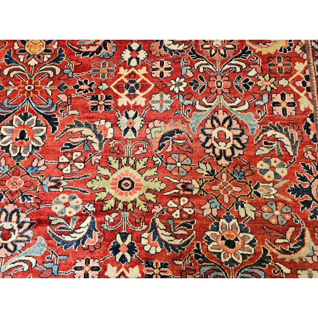 Vintage Oversized Persian Mahal Sultanabad Rug, Hand-Knotted Wool, Geometric Pattern, 12x15, Red & Navy For Sale - Image 16 of 18