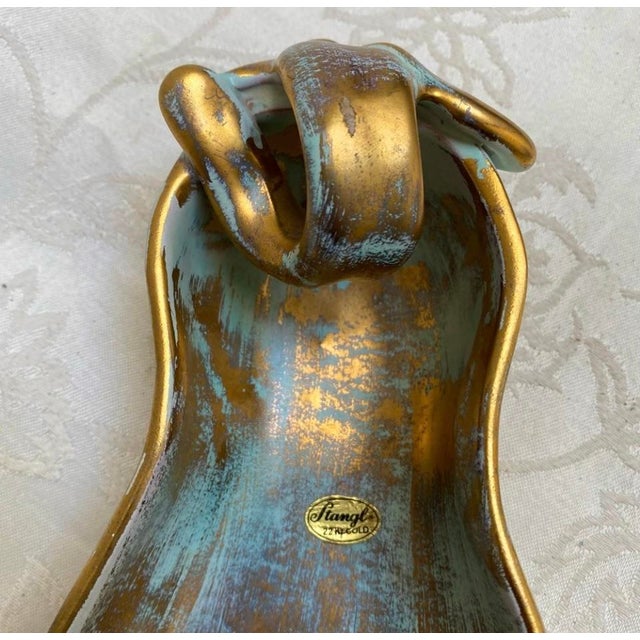 Mid-Century Modern Vintage 1960s Mid-Century Modern Stangle Pottery Pear Bowl 22k Gold Original Sticker For Sale - Image 3 of 9