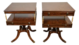 1930 Regency Neoclassical Style Mahogany TwoTier EndTables Schmieg & Kotzian