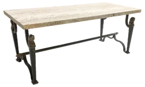 Mid-Century Wrought Iron and Travertine Coffee Table, 1940s