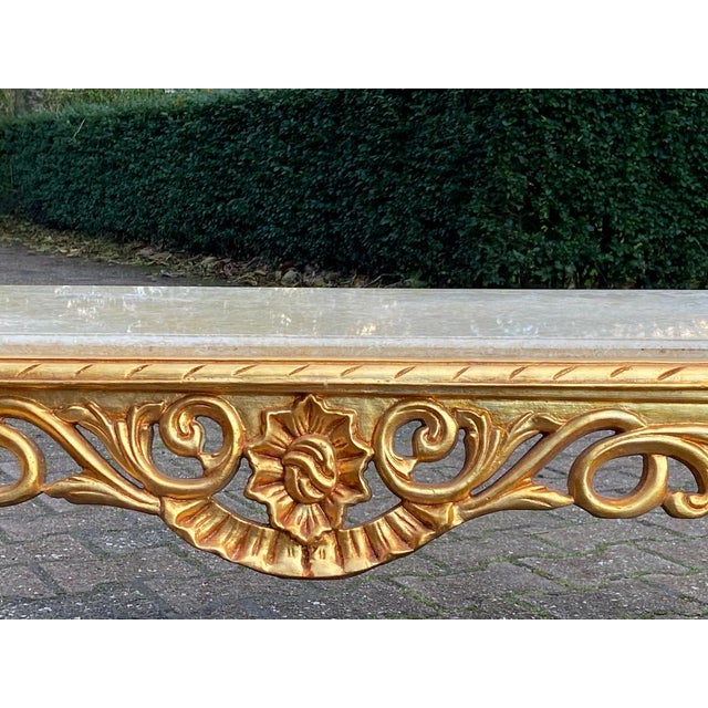 Baroque 1970s Italian Baroque Gold Beech Marble Coffee Table For Sale - Image 3 of 12