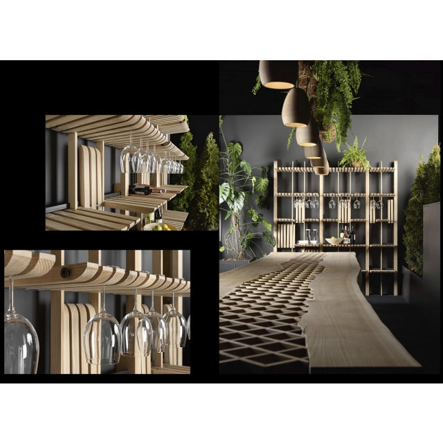 Modern Shelving System Handcrafted Honey Stained Wood on the Steel Frame Modular Shelves 500 Mm For Sale - Image 13 of 16