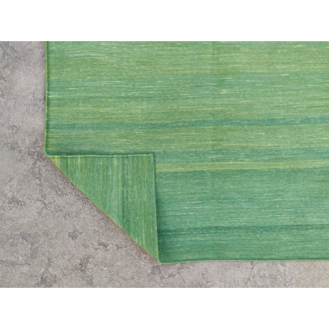 Casa Cosima Handmade Cotton Vegetable Dyed Reversible Solid Forest Green Rug Dhurrie - 8'x10' For Sale - Image 4 of 11